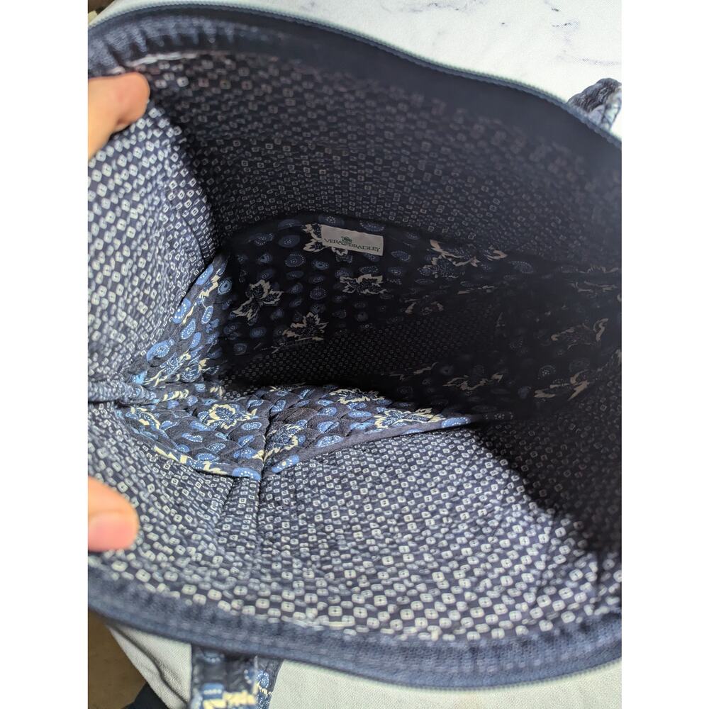 Vtg 1990s Vera Bradley Cornflower Navy Blue Floral Quilted Cotton Shoulder Bag - Picture 5 of 7